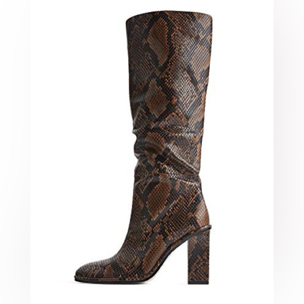 Zara Brown Patterned Heeled Boots
